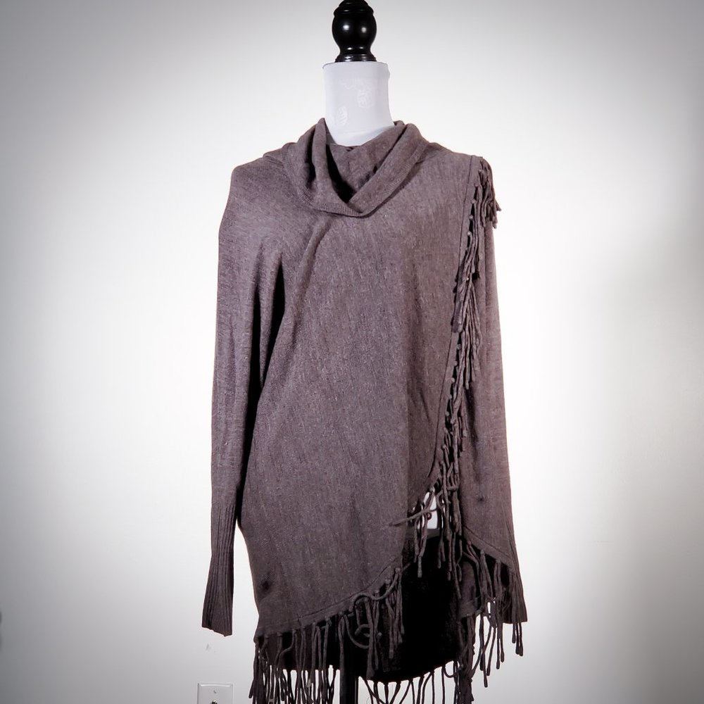 Kate and Mallory Charcoal Cowl Neck Tassel Sweater